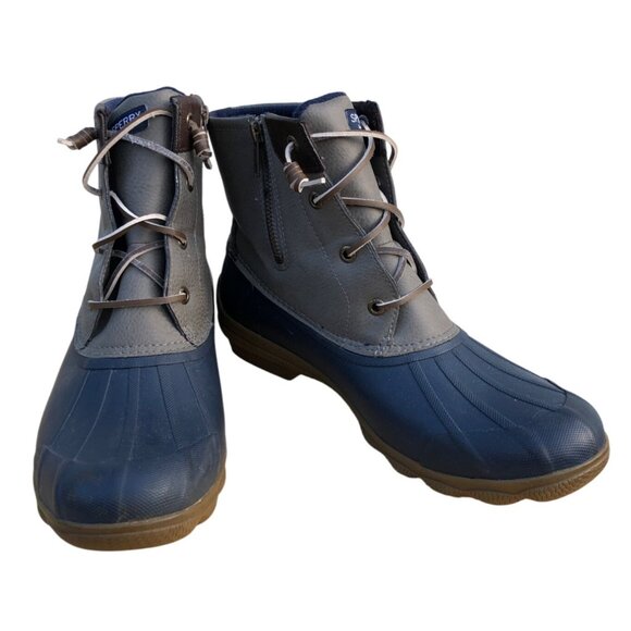 Sperry Womens Duck Boots 10 M Leather Upper Blue Waterproof Rubber Rain Garden - Picture 1 of 14